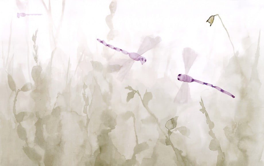 libelula - color purple - papel pintado a mano