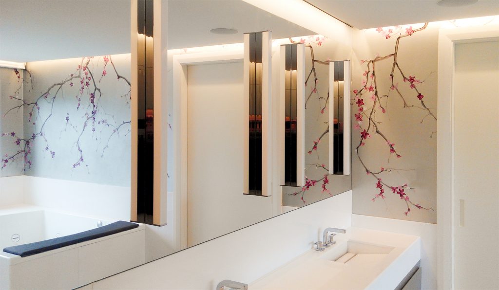 SAKURA - Papel pintado a mano - tecnica mixta sobre papel metalizado